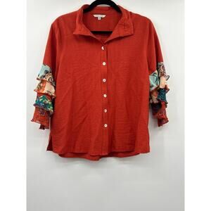 John Mark Women’s Button Down Statement Sleeve Top Size LP Artsy Boho
